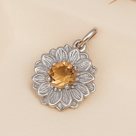 Natural Citrine Gemstone 92.5 Sterling Silver Pendant (1 of 5)