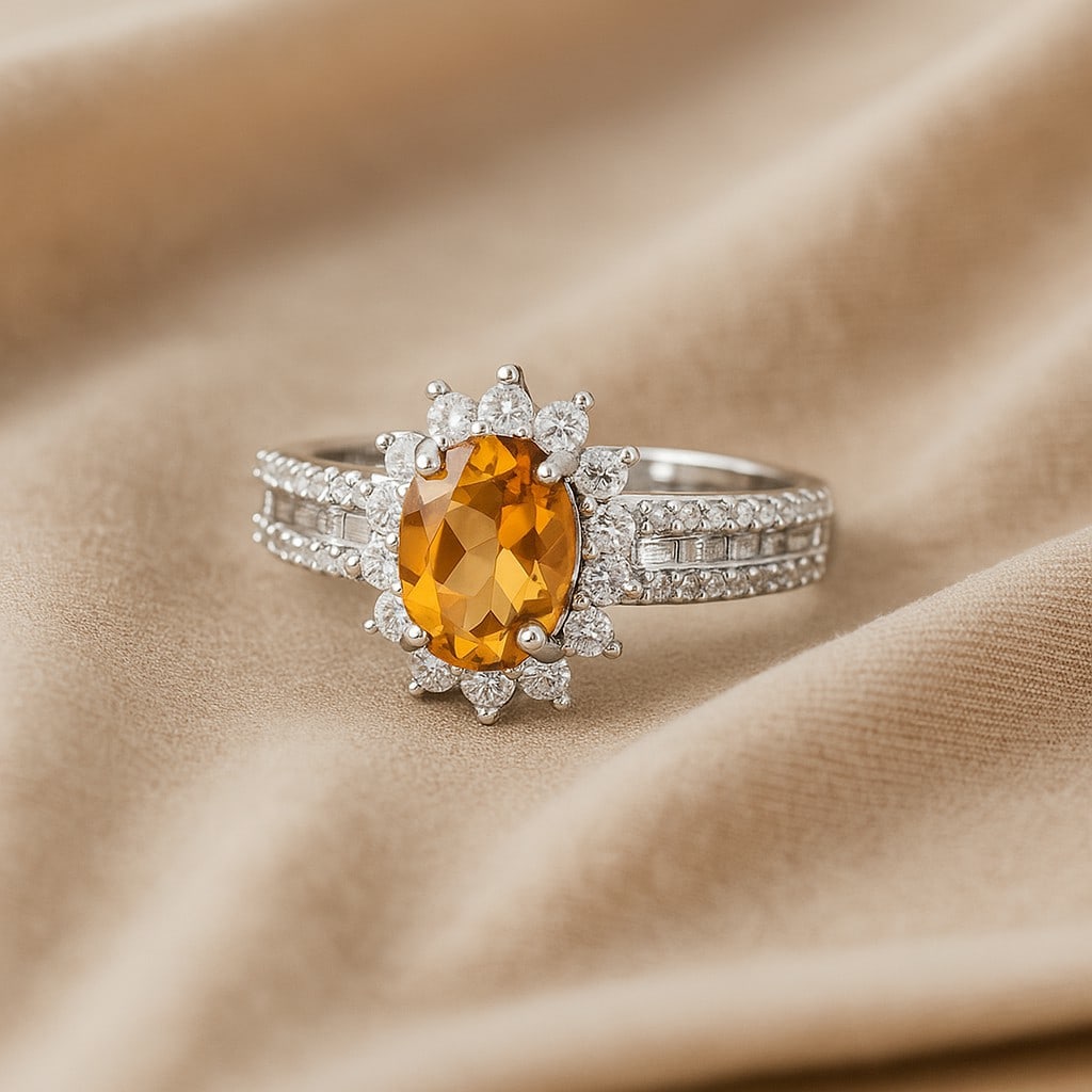 Natural Citrine Gemstone 92.5 Sterling Silver Adjustable Ring (1 of 4)