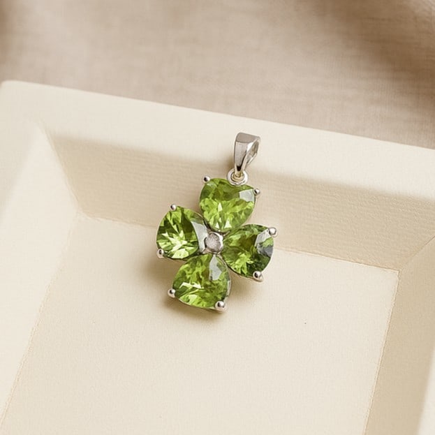 Natural Peridot Gemstone 92.5 Sterling Silver Pendant (1 of 5)