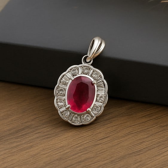 Natural Ruby Gemstone 92.5 Sterling Silver Pendant (1 of 7)