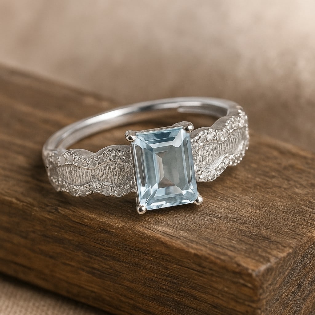 Natural Aquamarine Gemstone 92.5 Sterling Silver Adjustable Ring: Natural Aquamarine Gemstone 92.5 Sterling Silver Adjustable Ring Jewelry Type : Ring Gemstone : Aquamarine Gemstone Shape : Octagon Gemstone Size : 8x6 MM Metal : Sterling Silver Metal Purit