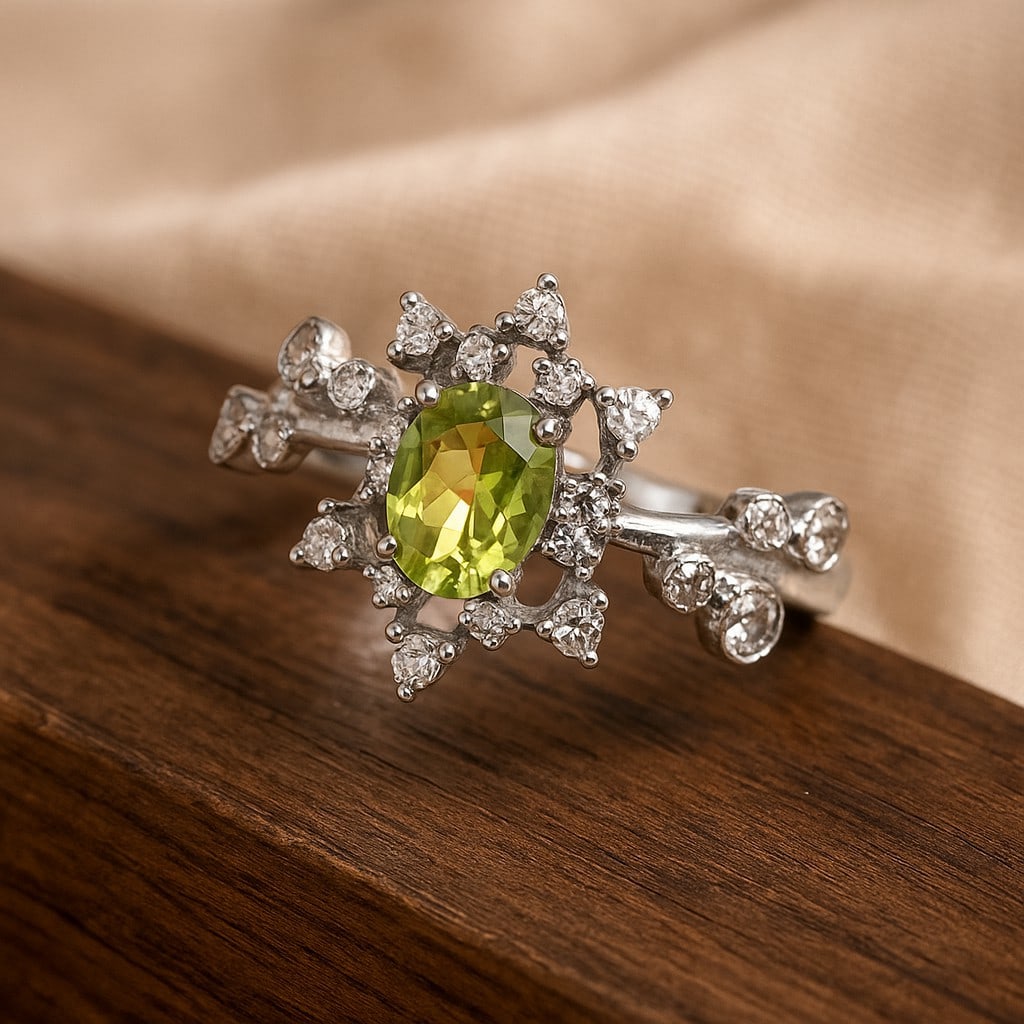 Natural Peridot Gemstone 92.5 Sterling Silver Adjustable Ring: Natural Peridot Gemstone 92.5 Sterling Silver Adjustable Ring Jewelry Type : Ring Gemstone : Peridot Gemstone Shape : Oval Gemstone Size : 7x5 MM Metal : Sterling Silver Metal Purity : 9