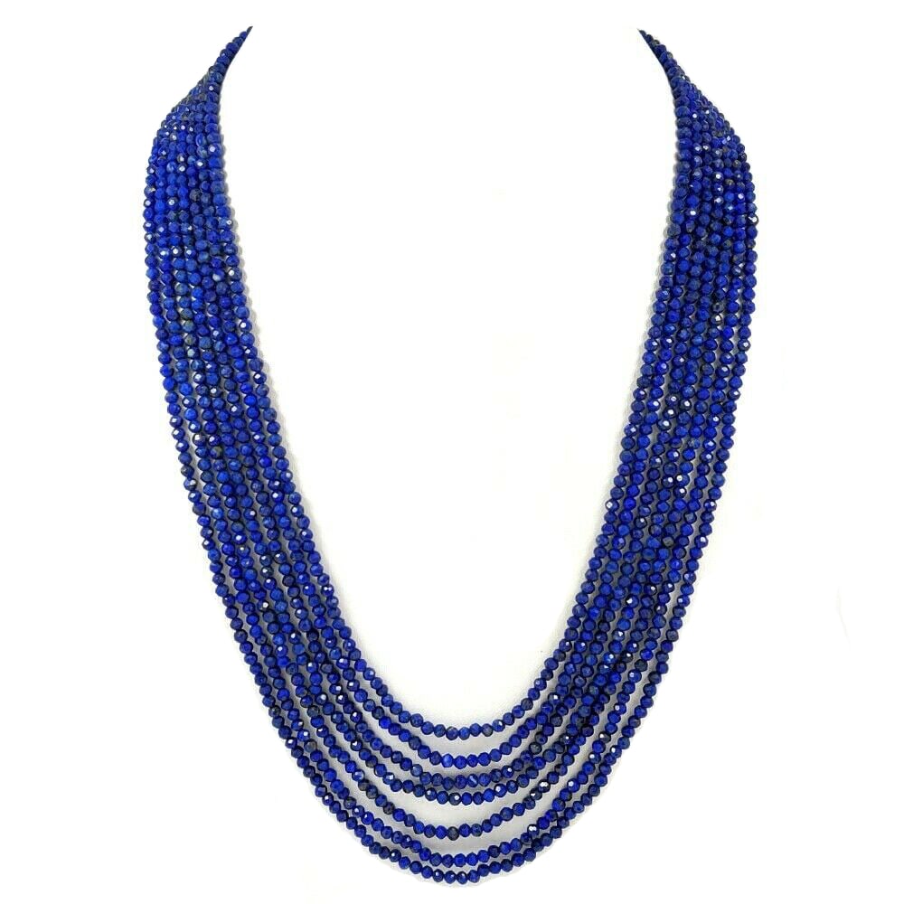 LAPIS LAZULI ROUND FACETED BEADS NECKLACE 7 STRAND: PRODUCT DESCRIPTION : NATURAL LAPIS LAZULI GEMSTONE 3.5 MM ROUND FACETED CUT BEADS NECKLACE 7 STRAND. Product Type : Beads Necklace Gemstone : Lapis Lazuli Color : Blue Beads Shape : Round Faceted Cut