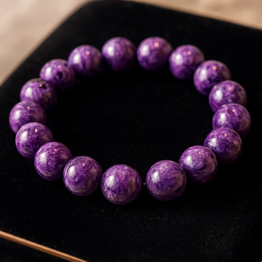 Natural Charoite Gemstone 15 MM Round Beads Bracelet (1 of 4)