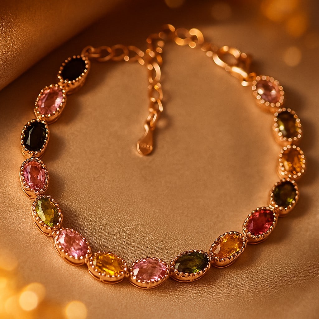 Natural Multi Tourmaline 925 Sterling Silver Bracelet (1 of 6)