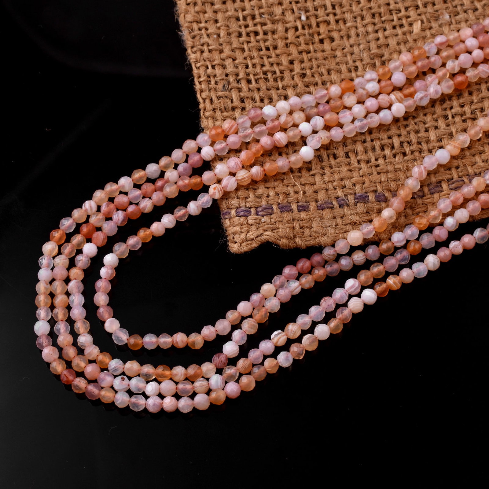 Natural Persian Gulf Agate 3 MM Round Faceted 4 String Beads Necklace (1 of 5)