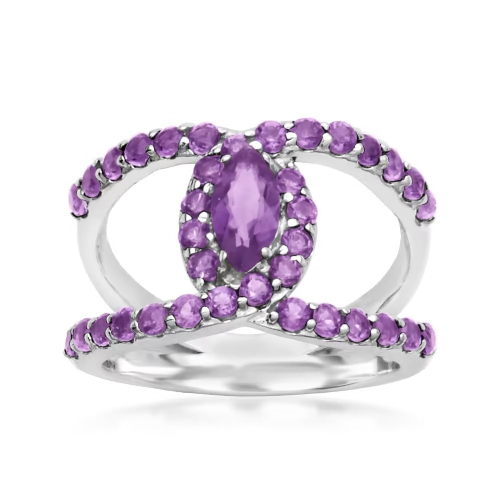 Natural Amethyst Gemstone 925 Sterling Silver Ring: Natural Amethyst Gemstone 925 Sterling Silver Ring Jewelry Type : Ring Main Stone : Amethyst Main Stone Shape and Size : Round 2 MM (36 pieces) , Marquise 8x4 MM (1 Piece) Main Stone Color : Purple Me