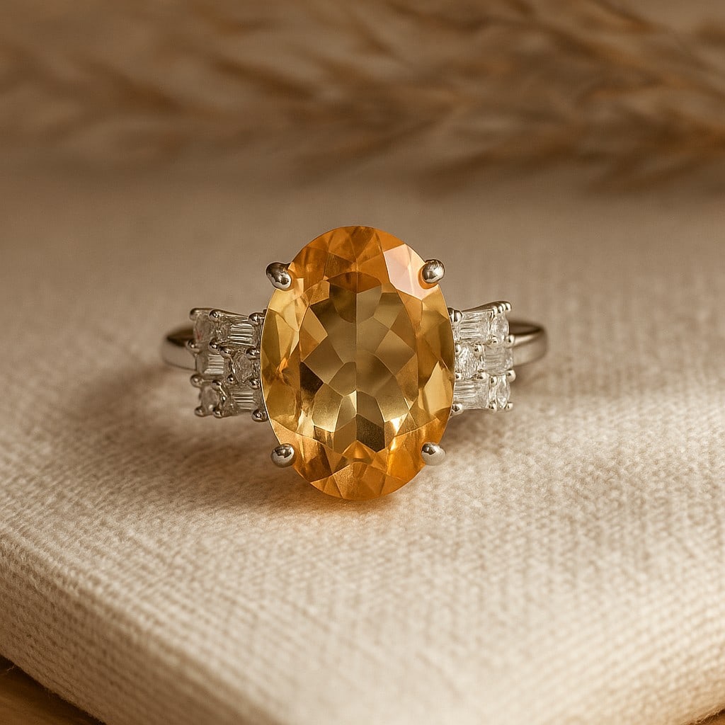 Natural Citrine Gemstone 92.5 Sterling Silver Adjustable Ring (1 of 6)