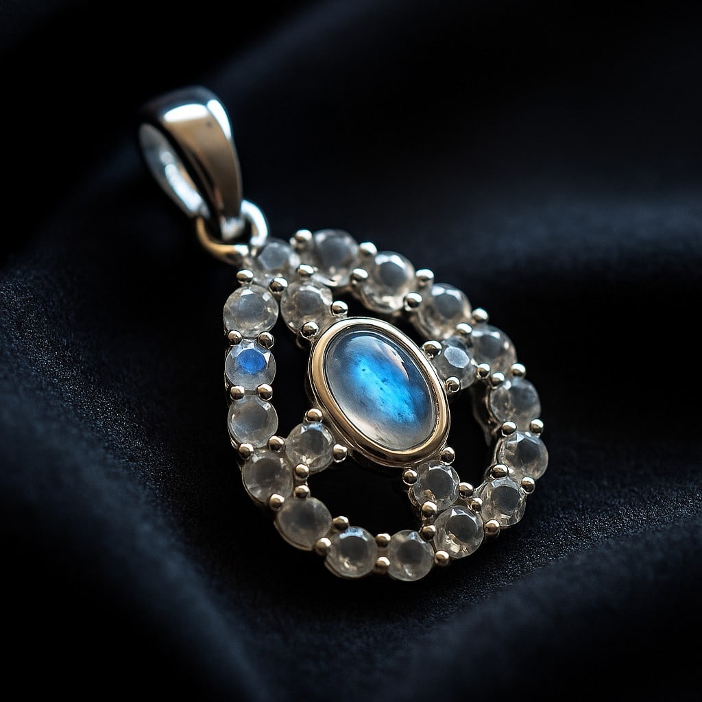 RAINBOW MOONSTONE 925 STERLING SILVER PENDANT (1 of 2)
