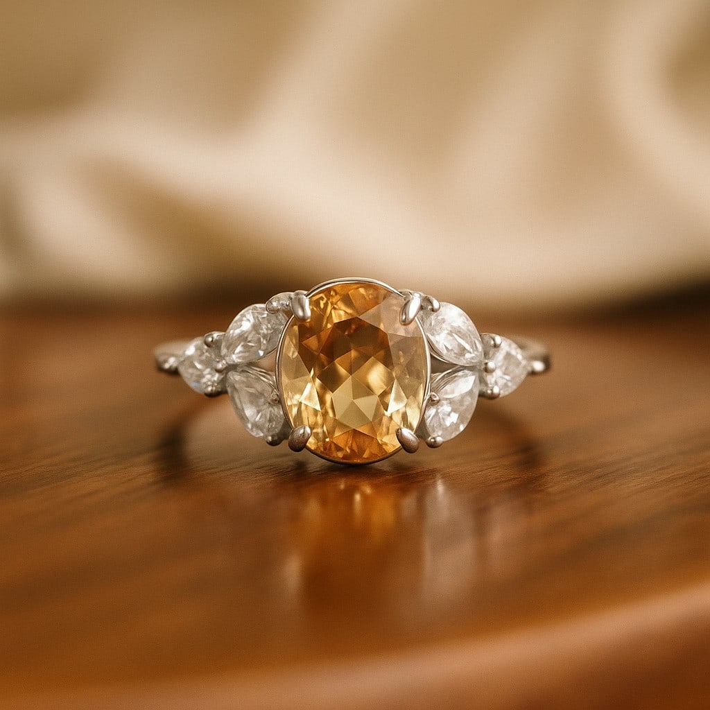 Natural Citrine Gemstone 92.5 Sterling Silver Adjustable Ring (1 of 7)