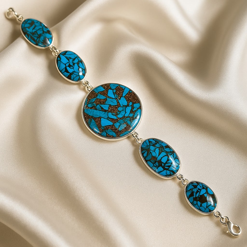 COPPER TURQUOISE 92.5 STERLING SILVER BRACELET (1 of 4)