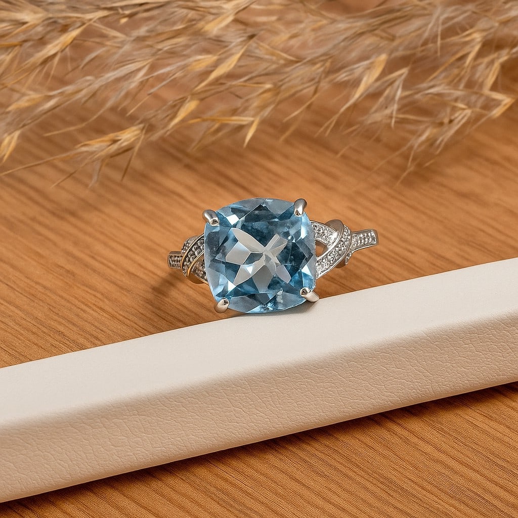 Natural Blue Topaz Gemstone 92.5 Sterling Silver Adjustable Ring (1 of 6)