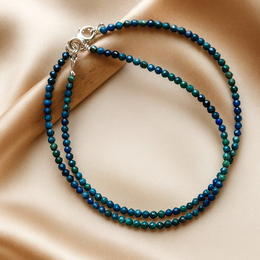Natural Azurite Malachite Gemstone 3 MM Round Micro Faceted Beads Necklace (1 of 6)