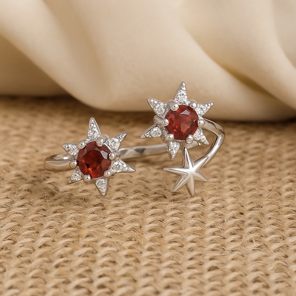 Natural Garnet Gemstone 92.5 Sterling Silver Adjustable Ring (1 of 7)
