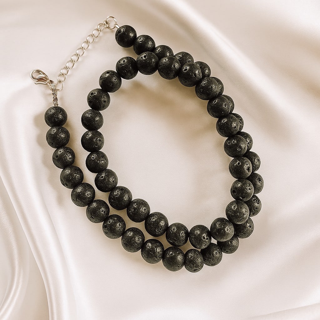 Natural Lava Stone 8 MM Round Smooth Beads Necklace: Natural Lava Stone 8 MM Round Smooth Beads Necklace Gemstone : Lava Stone Shape : Round Beads Beads Size : 8 MM Beads Type : Smooth Necklace Length : 17.5 Inches + 2.5 Inches Adjustable Chain