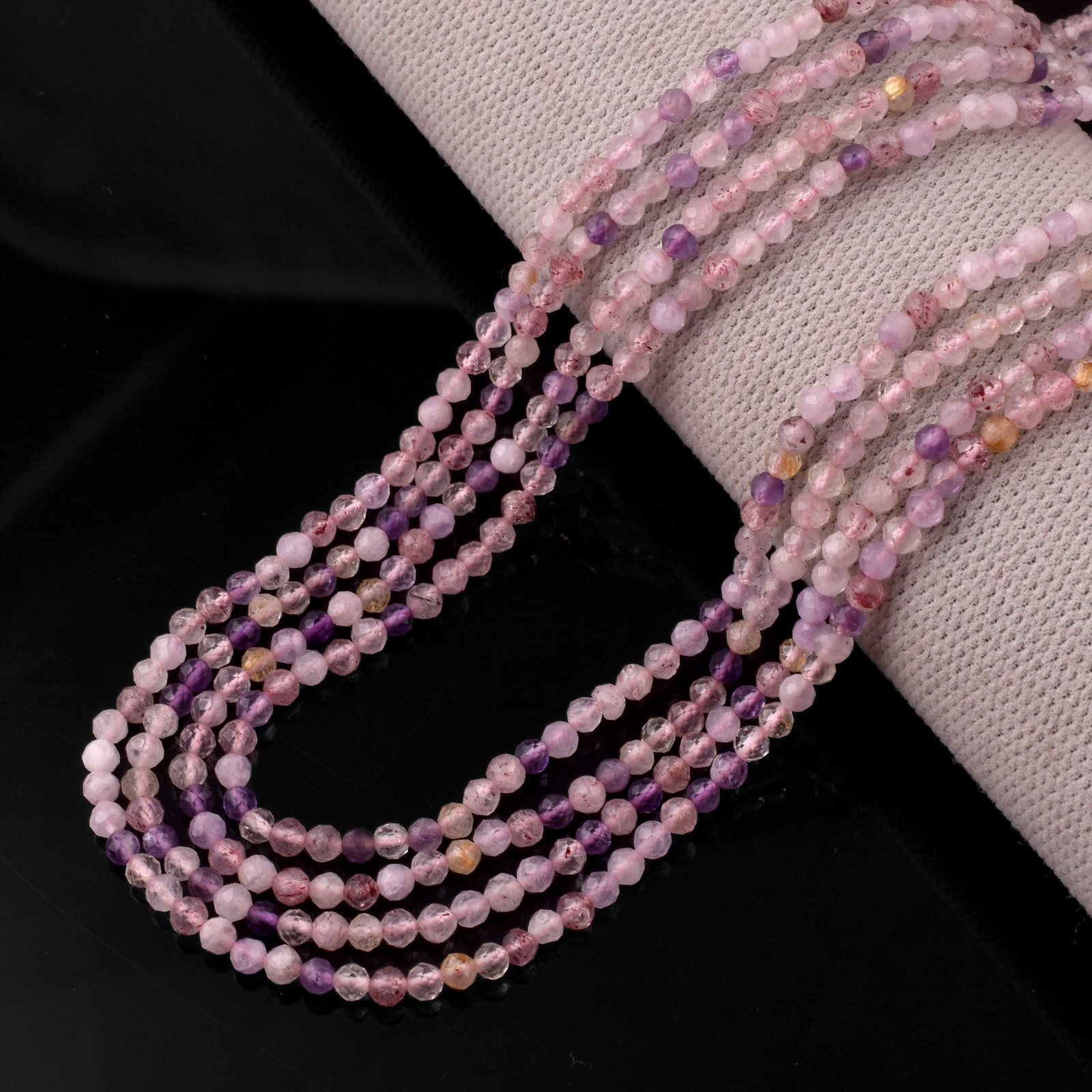 Natural Super Seven 3 MM Round Faceted 4 String Beads Necklace (1 of 5)