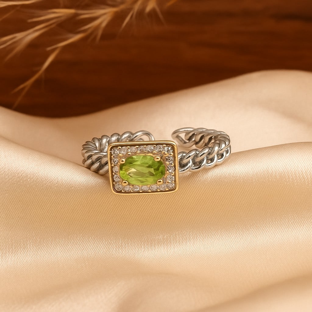 Natural Peridot Gemstone 92.5 Sterling Silver Adjustable Ring (1 of 6)