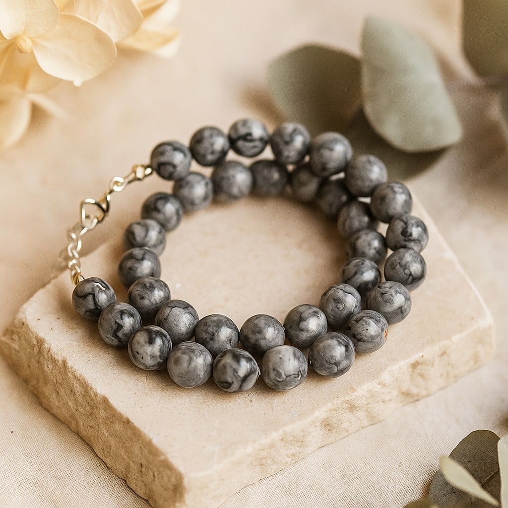 Natural Grey Map Jasper 8 MM Round Smooth Beads Necklace: Natural Grey Map Jasper 8 MM Round Smooth Beads Necklace Gemstone : Grey Map Jasper Shape : Round Beads Beads Size : 8 MM Beads Type : Smooth Necklace Length : 17.5 Inches + 2.5 Inches Adjustable C