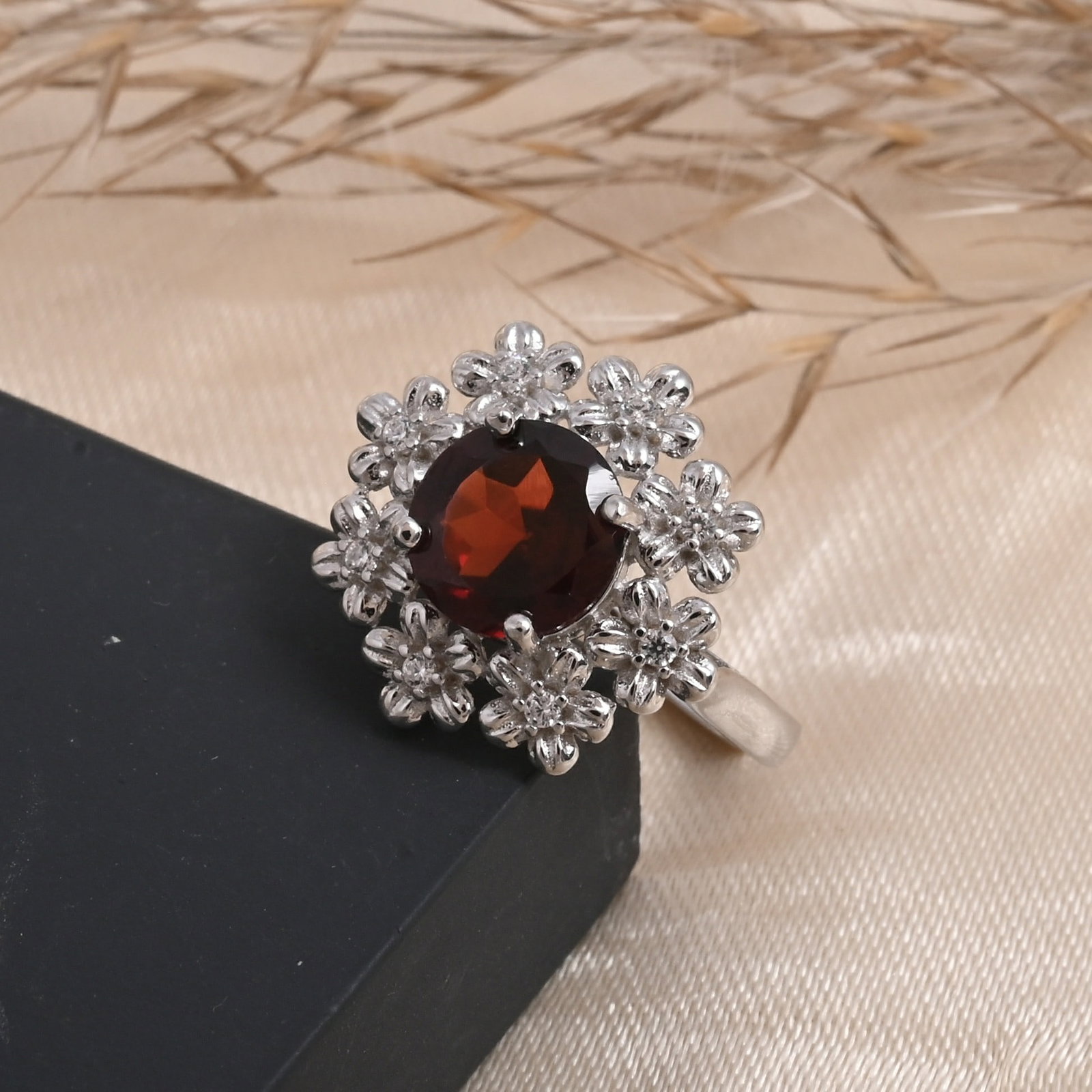 Natural Garnet Gemstone 92.5 Sterling Silver Adjustable Ring (1 of 10)