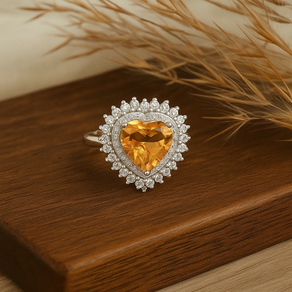 Natural Citrine Gemstone 92.5 Sterling Silver Adjustable Ring (1 of 9)