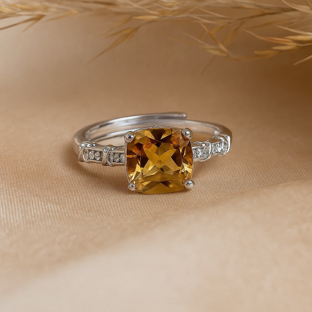 Natural Citrine Gemstone 92.5 Sterling Silver Adjustable Ring (1 of 9)