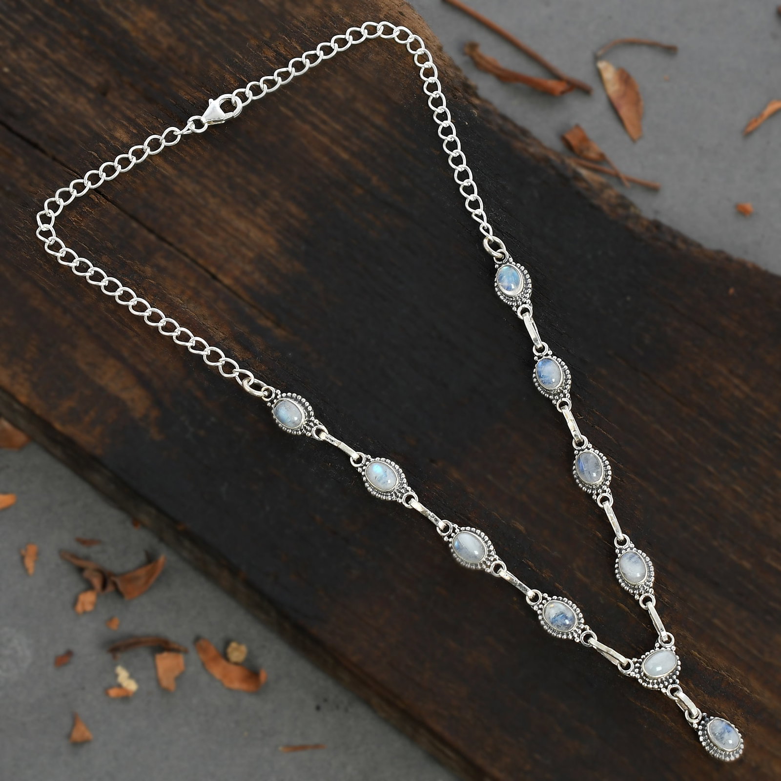 RAINBOW MOONSTONE GEMSTONE 92.5 STERLING SILVER NECKLACE (1 of 3)