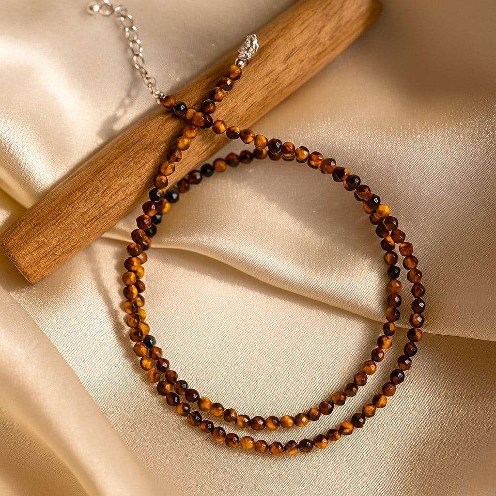 Natural Tiger's Eye Gemstone 3 MM Round Micro Faceted Beads Necklace: Natural Tiger's Eye Gemstone 3 MM Round Micro Faceted Beads Necklace Gemstone : Tiger's Eye Shape : Round Beads Beads Size : 3 MM Beads Type : Micro Faceted Necklace Length : 17.5 Inches + 2.5 Inch