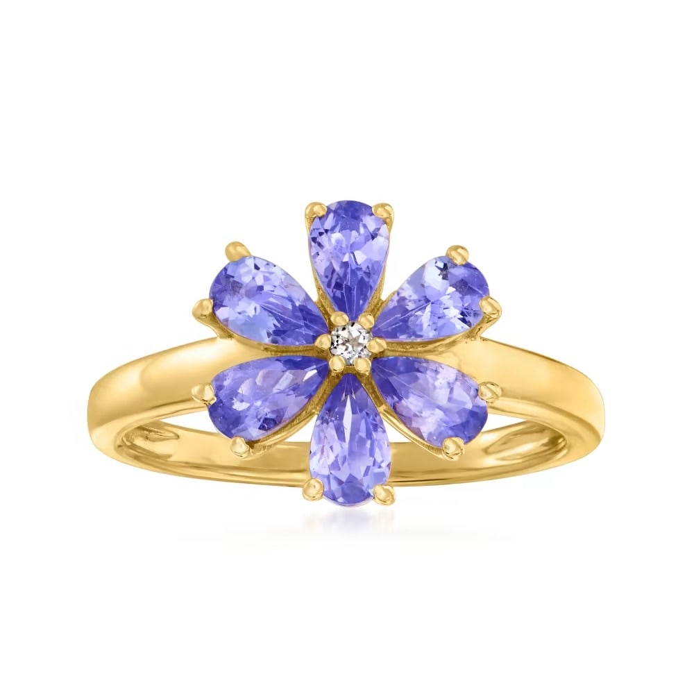 Tanzanite & White Topaz Gemstone 18k Gold Over Sterling Silver Ring: Tanzanite & White Topaz Gemstone 18k Gold Over Sterling Silver Ring Jewelry Type : Ring Main Stone : Tanzanite & White Topaz Main Stone Shape and Size : Pear 5x3 MM (6 Pieces) , Round 1.75 MM (1 piece