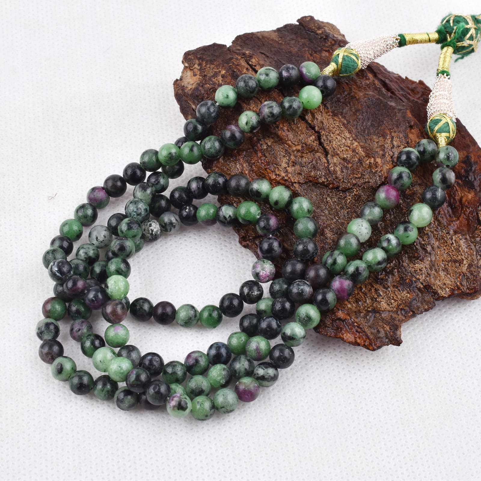 Natural Ruby Zoisite Necklace 6 MM Round Smooth 2 String Beads Gemstone (1 of 5)
