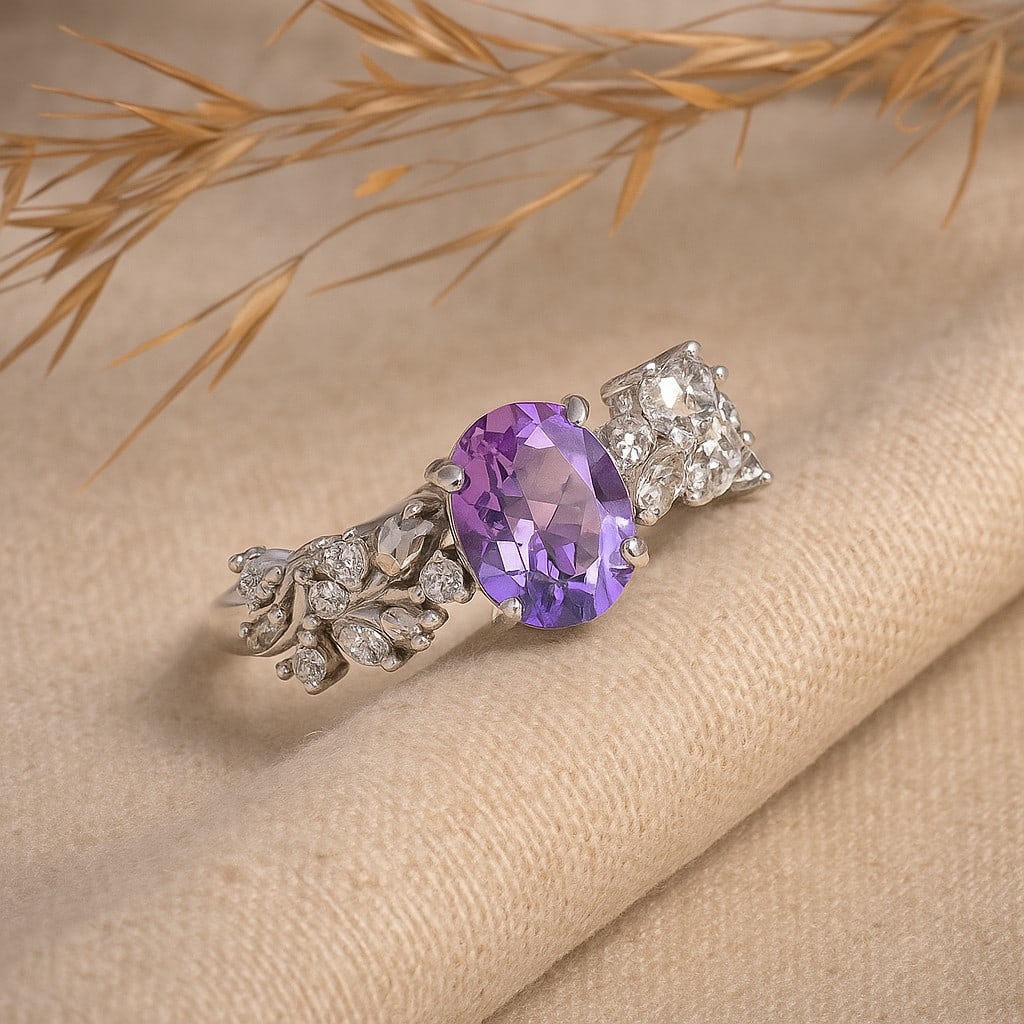 Natural Amethyst Gemstone 92.5 Sterling Silver Adjustable Ring (1 of 10)