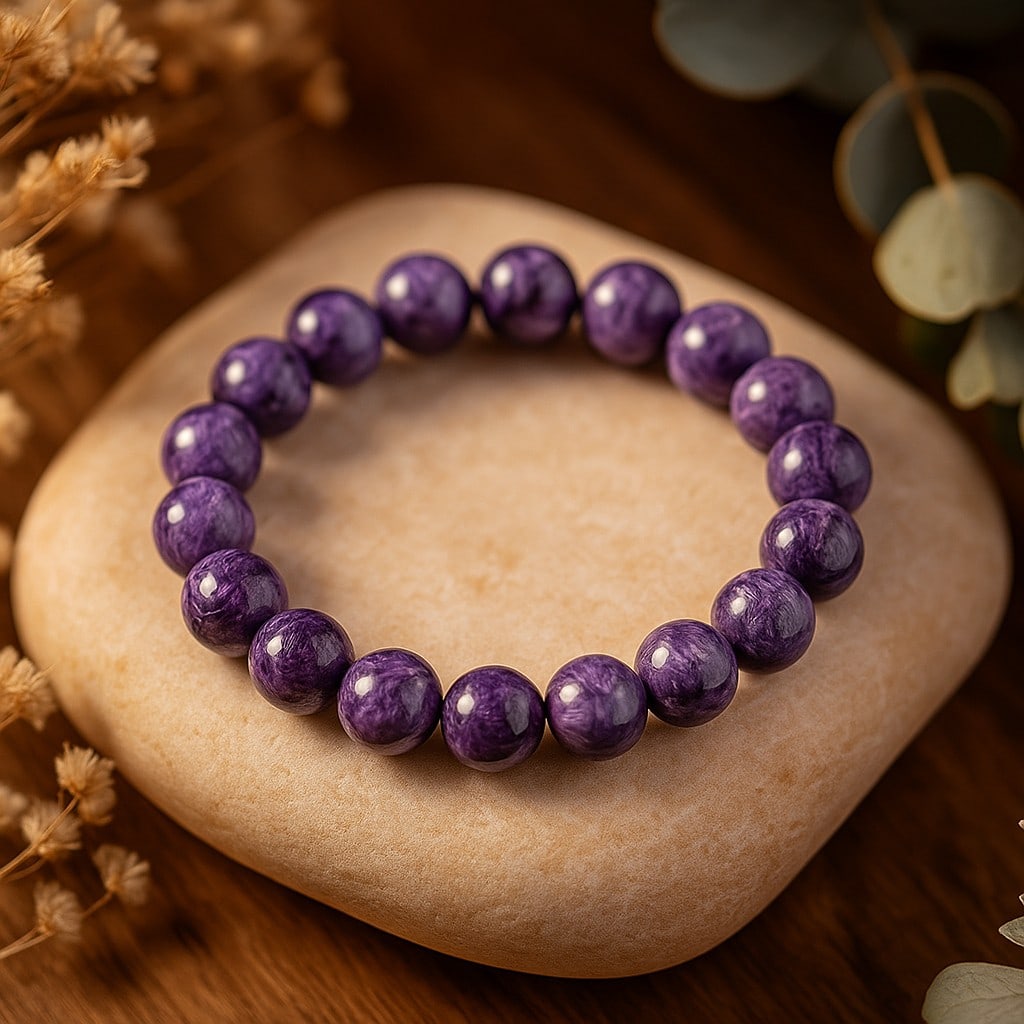 Natural Charoite Gemstone 12 MM Round Beads Bracelet (1 of 4)