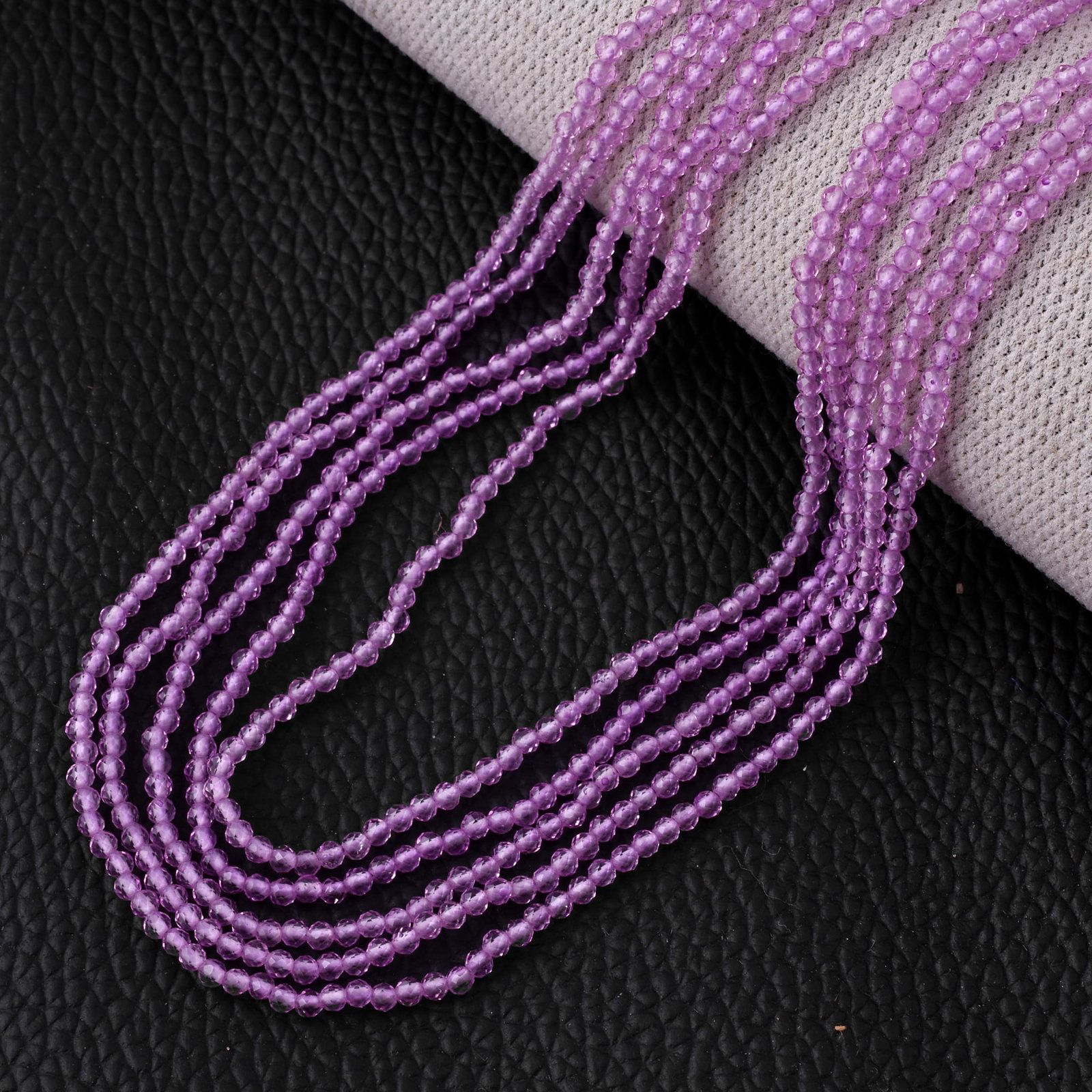 Natural Amethyst 2 MM Round Faceted 5 String Beads Necklace: Natural Amethyst 2 MM Round Faceted 5 String Beads Necklace Product Type : Necklace Main Stone : Amethyst Main Stone Shape : Round Main Stone Size : 2 MM Beads Type : Faceted Closure Type :