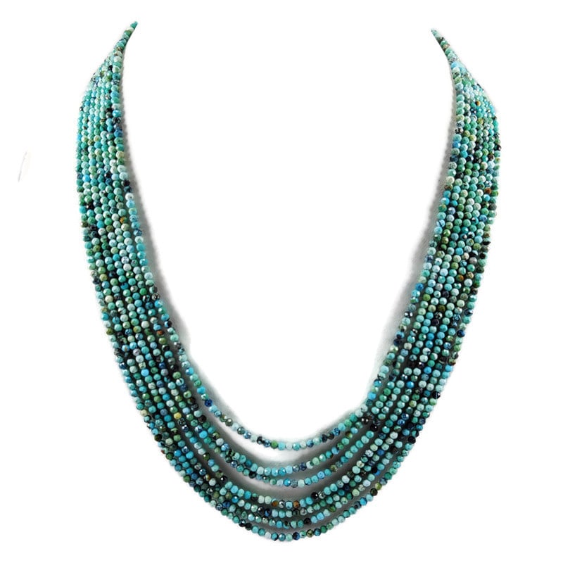 Turquoise 2.5 MM Round Faceted Beads Necklace 7 Strand: Natural Turquoise Faceted Gemstone 2.5 MM Round Micro Faceted Cut 7 Strand Beads Necklace Product Type : Beads Necklace Gemstone : Turquoise Color : Multicolor Beads Shape : Round Faceted Cut Beads Si