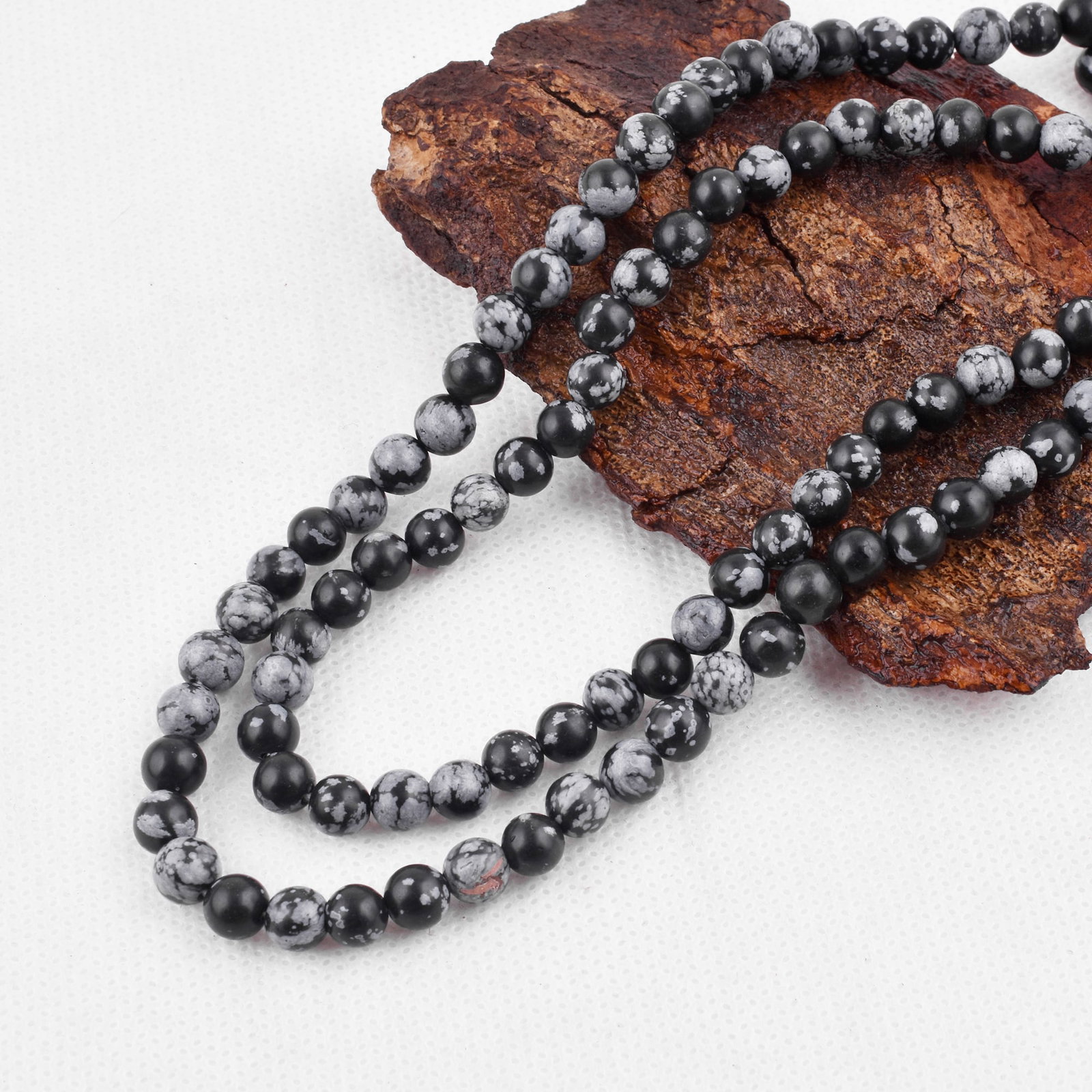 Natural Snowflake Obsidian Necklace 6 MM Round Smooth 2 String Beads Gemstone (1 of 5)