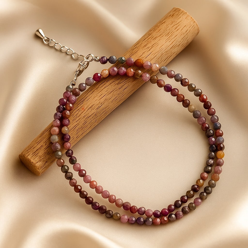 Natural Ruby Sapphire Gemstone 3 MM Round Micro Faceted Beads Necklace (1 of 7)