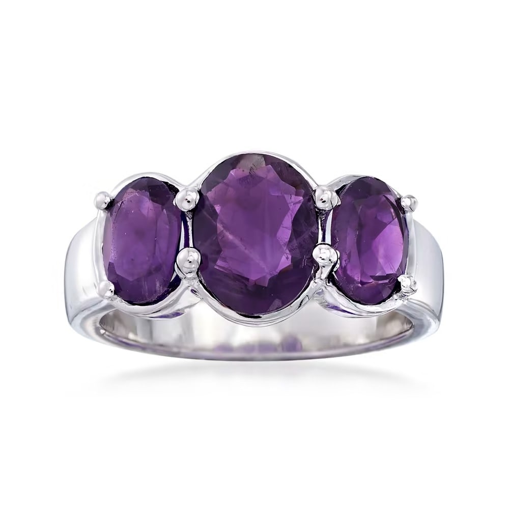 Natural Amethyst Gemstone 925 Sterling Silver Ring: Natural Amethyst Gemstone 925 Sterling Silver Ring Jewelry Type : Ring Main Stone : Amethyst Main Stone Shape and Size : Oval 9x7 MM (1 Piece) , Oval 7x5 MM (2 Pieces) Main Stone Color : Purple Metal