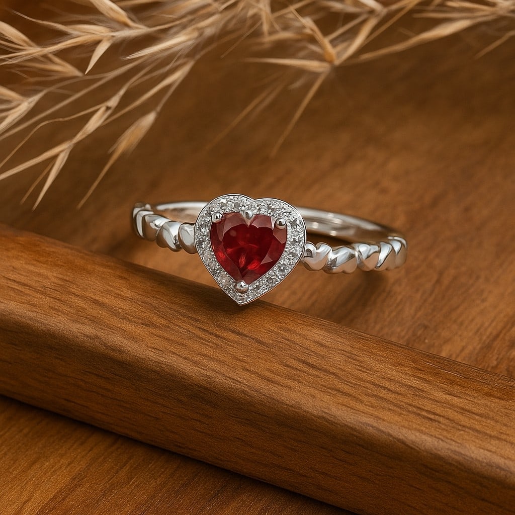 Natural Garnet Gemstone 92.5 Sterling Silver Adjustable Ring (1 of 6)