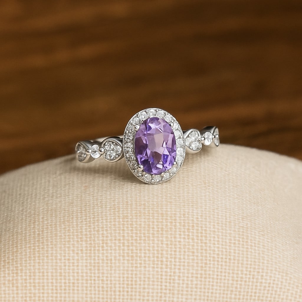 Natural Amethyst Gemstone 92.5 Sterling Silver Adjustable Ring (1 of 7)