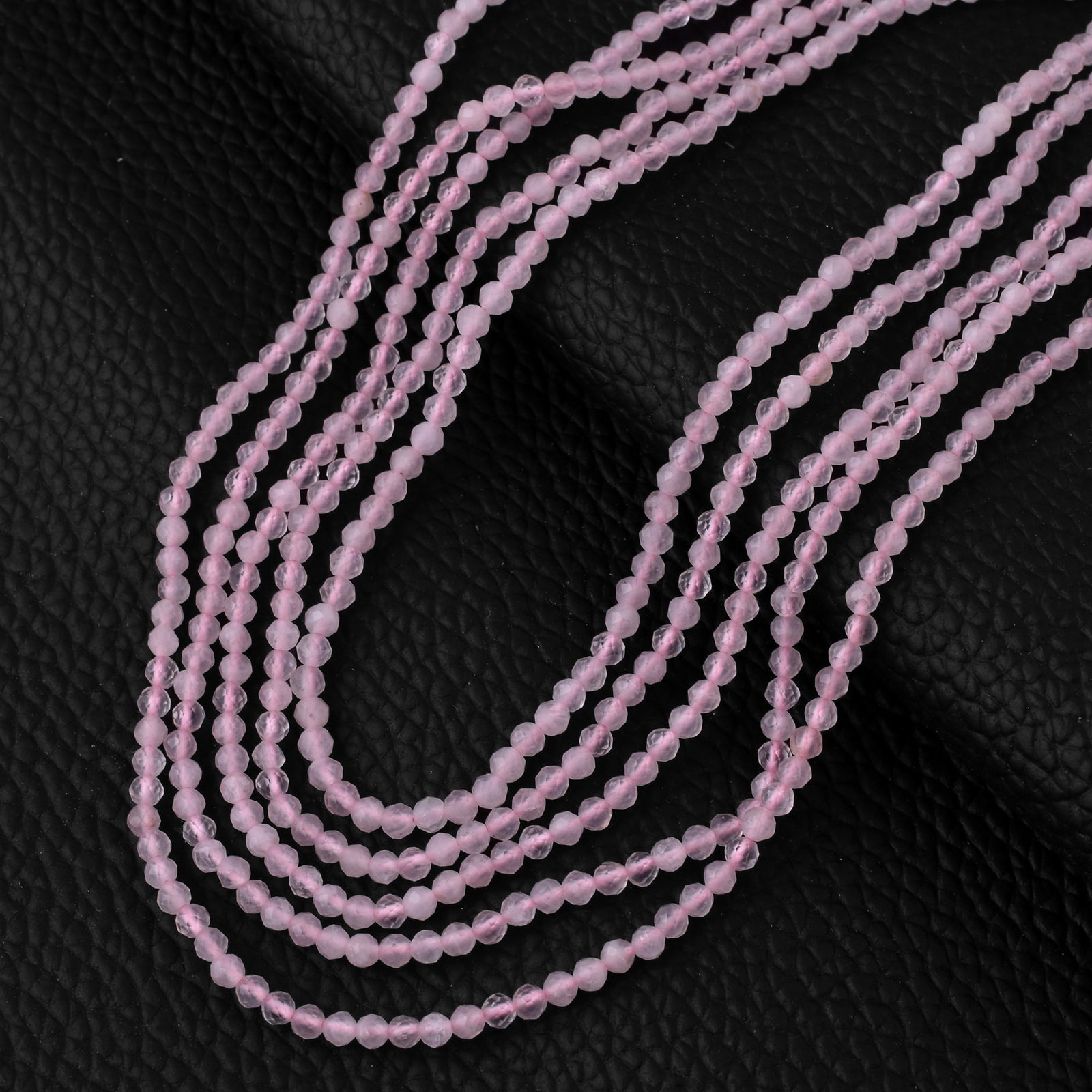 Natural Rose Quartz 2 MM Round Faceted 5 String Beads Necklace (1 of 5)