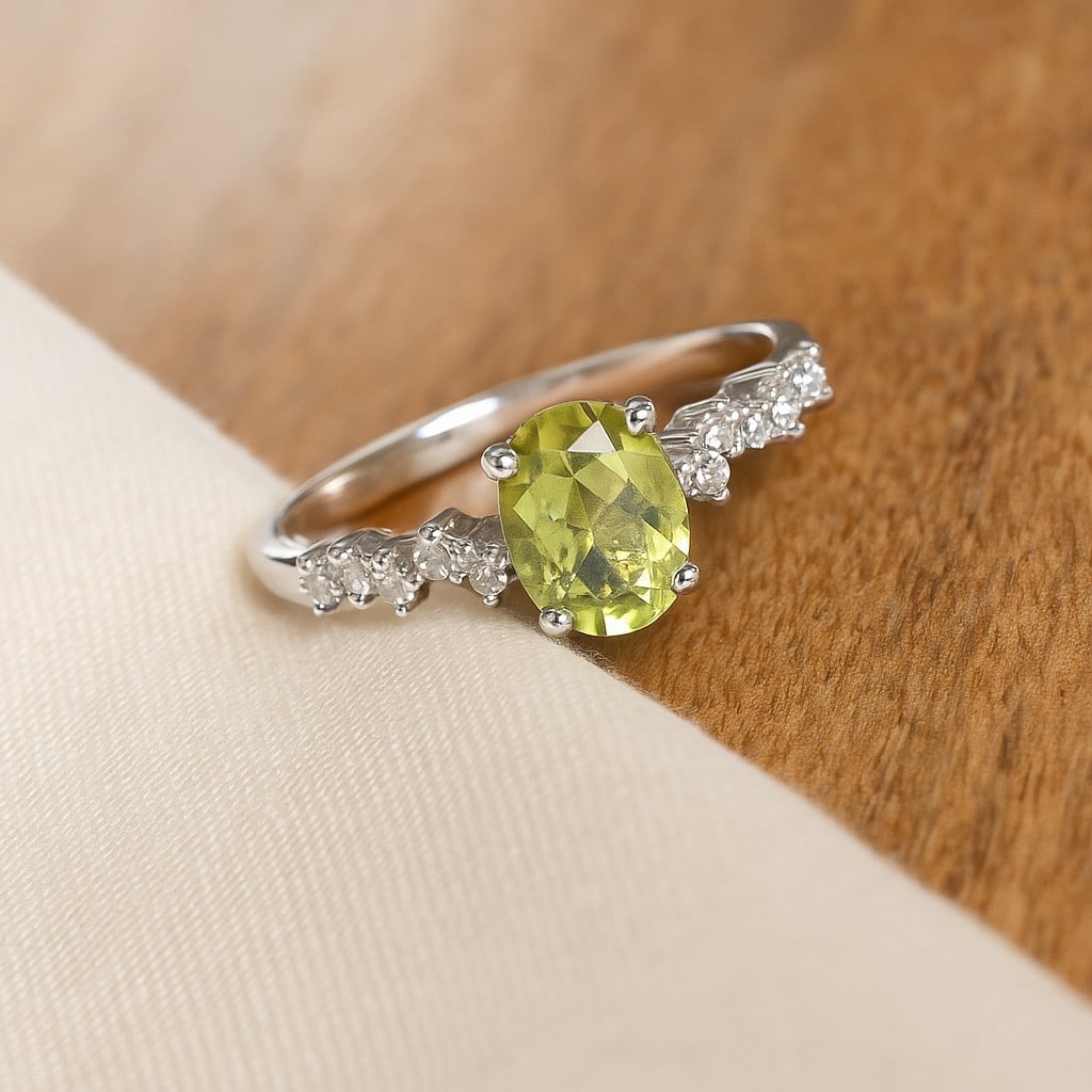 Natural Peridot Gemstone 92.5 Sterling Silver Adjustable Ring (1 of 8)