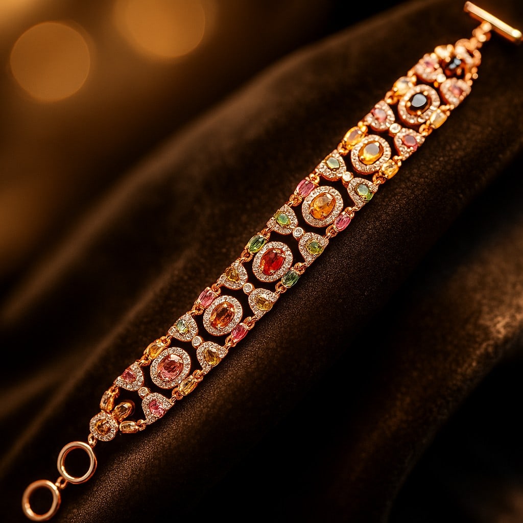 Natural Multi Tourmaline 925 Sterling Silver Bracelet (1 of 7)