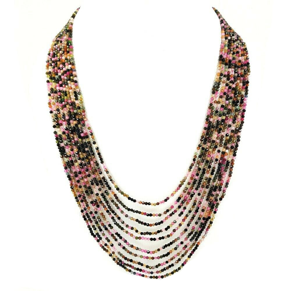 MULTI TOURMALINE FACETED BEADS NECKLACE 10 STRAND (1 of 5)