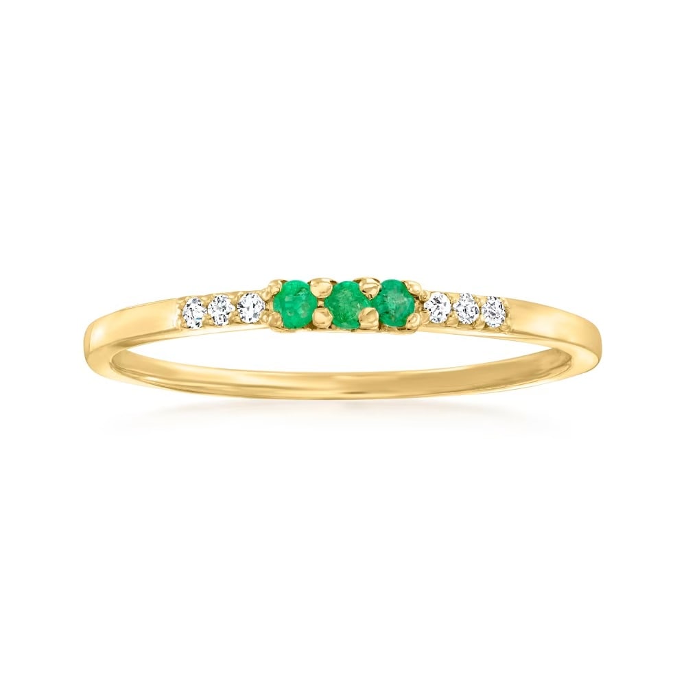 Natural Emerald & Diamond Gemstone 14k Yellow Gold Ring: Natural Emerald & Diamond Gemstone 14k Yellow Gold Ring Jewelry Type : Ring Main Stone : Emerald & Diamond Main Stone Shape and Size : Round 1.8 MM 3 Pieces) , Round 1 MM (6 Piece) Main Stone Color : 