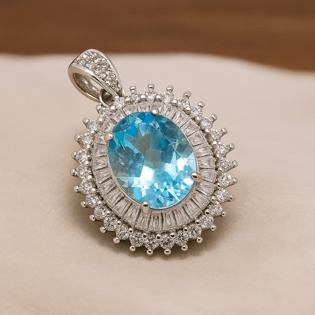 Natural Blue Topaz Gemstone 92.5 Sterling Silver Pendant (1 of 4)