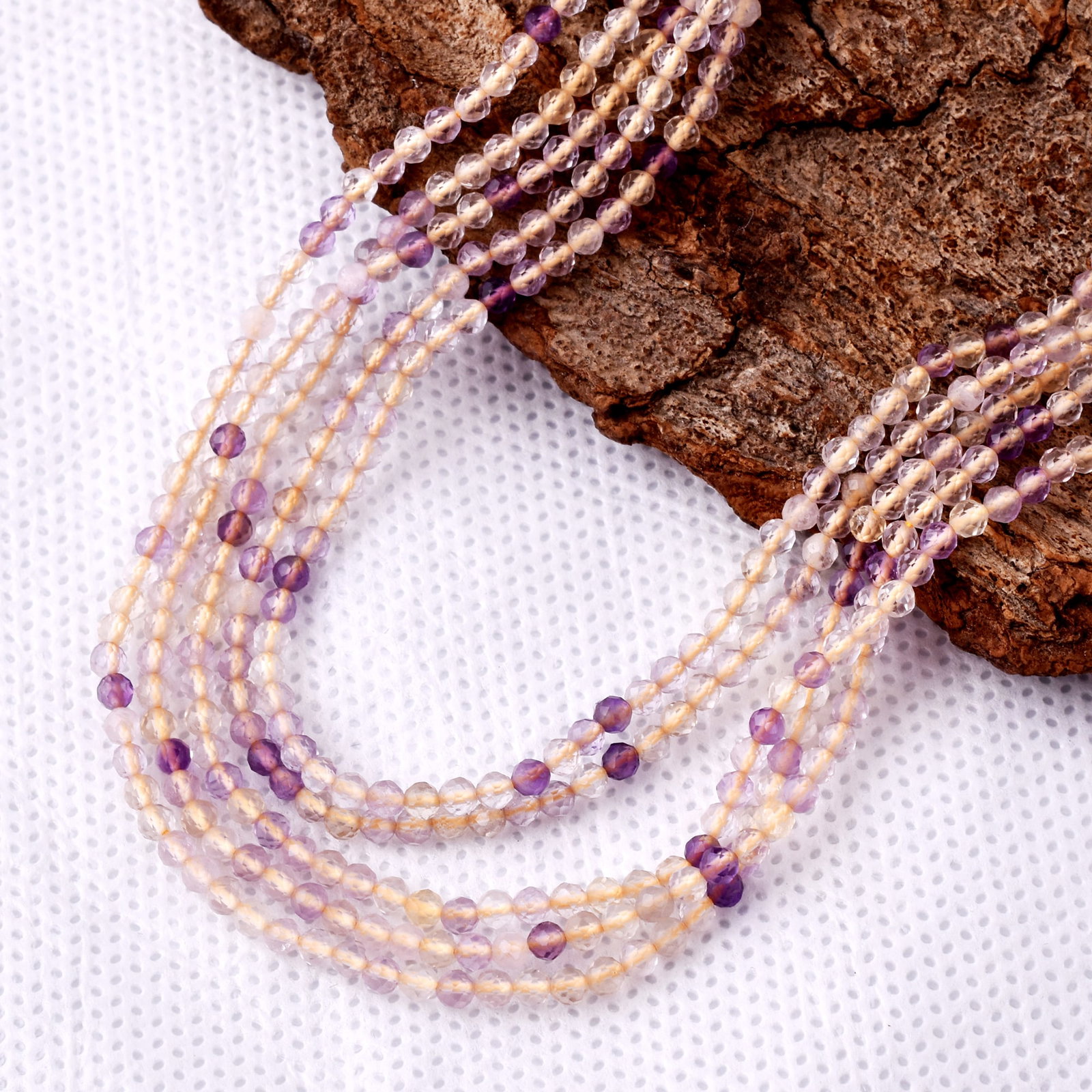 Natural Ametrine 2 MM Round Faceted 5 String Beads Necklace (1 of 5)
