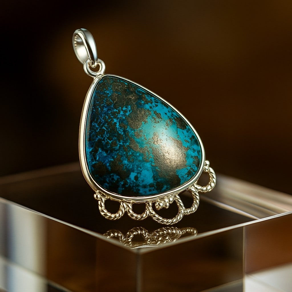 CHRYSOCOLLA GEMSTONE 925 STERLING SILVER PENDANT (1 of 4)
