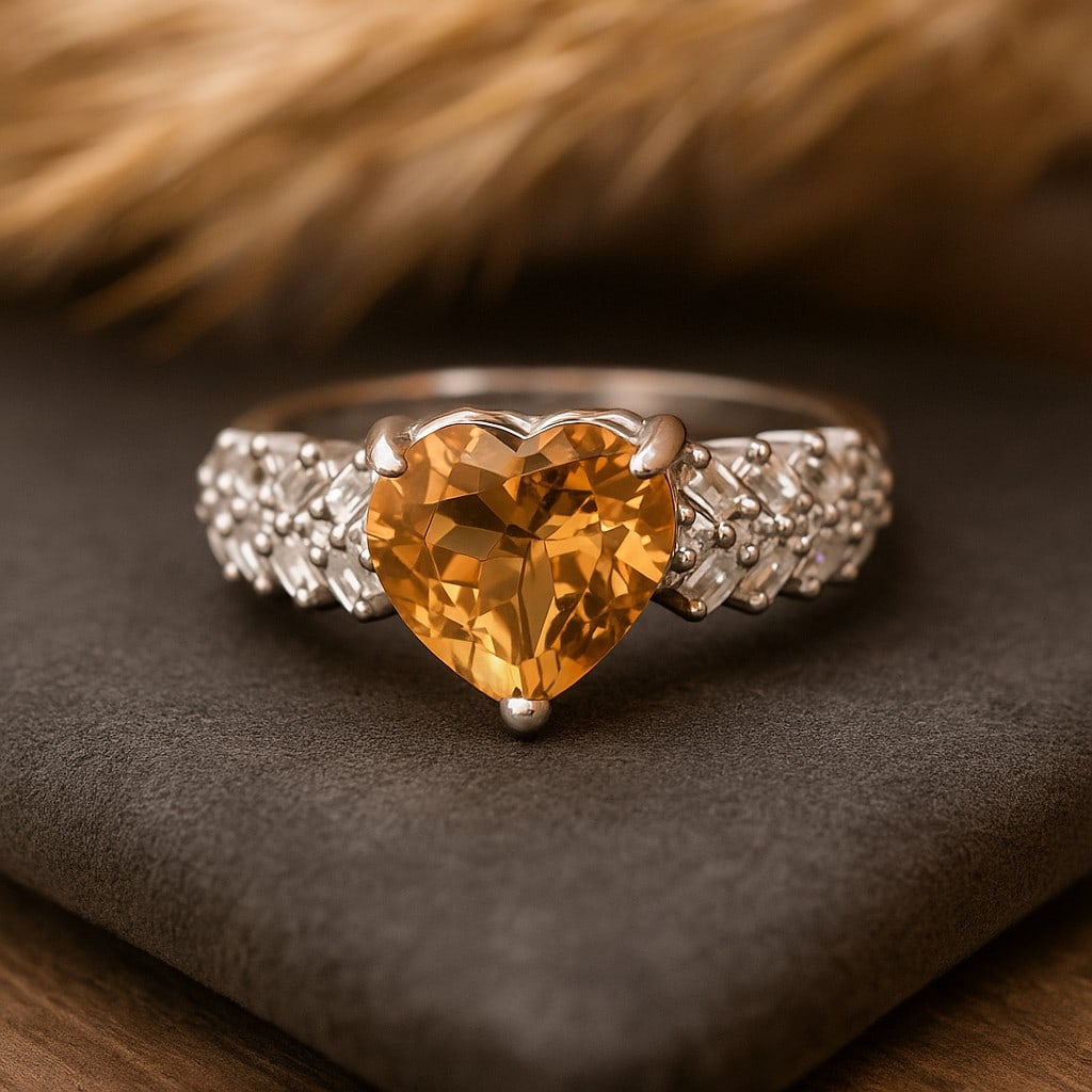 Natural Citrine Gemstone 92.5 Sterling Silver Adjustable Ring (1 of 4)