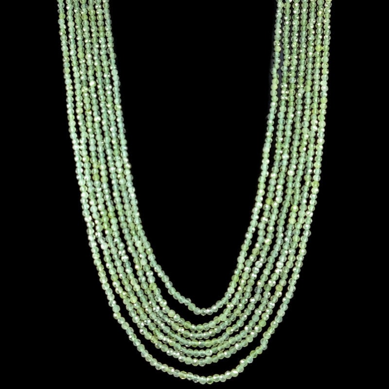 Prehnite 3 MM Round Faceted Beads Necklace 7 Strand (1 of 3)