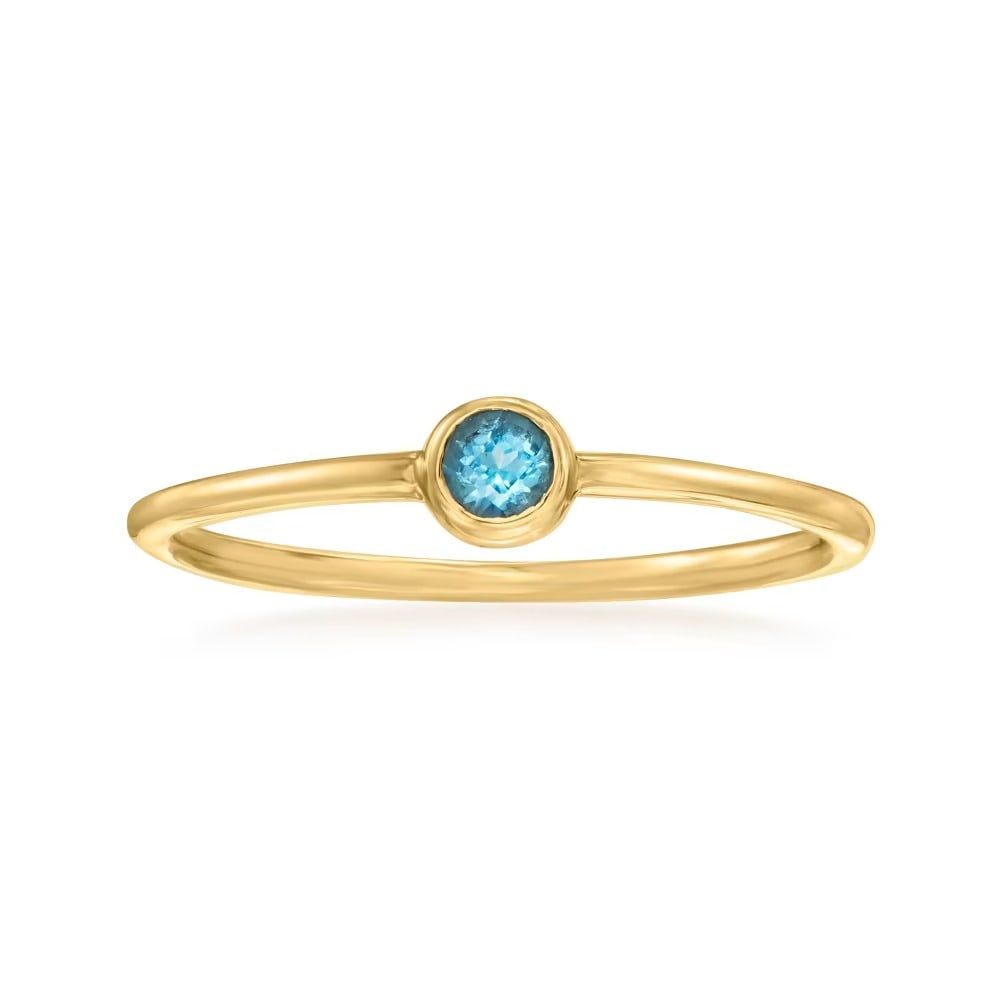 Natural Blue Topaz Gemstone 14k Yellow Gold Ring: Natural Blue Topaz Gemstone 14k Yellow Gold Ring Jewelry Type : Ring Main Stone : Blue Topaz Main Stone Shape and Size : Round 3 MM (1 Piece) Main Stone Color : Blue Metal : Yellow Gold Meta