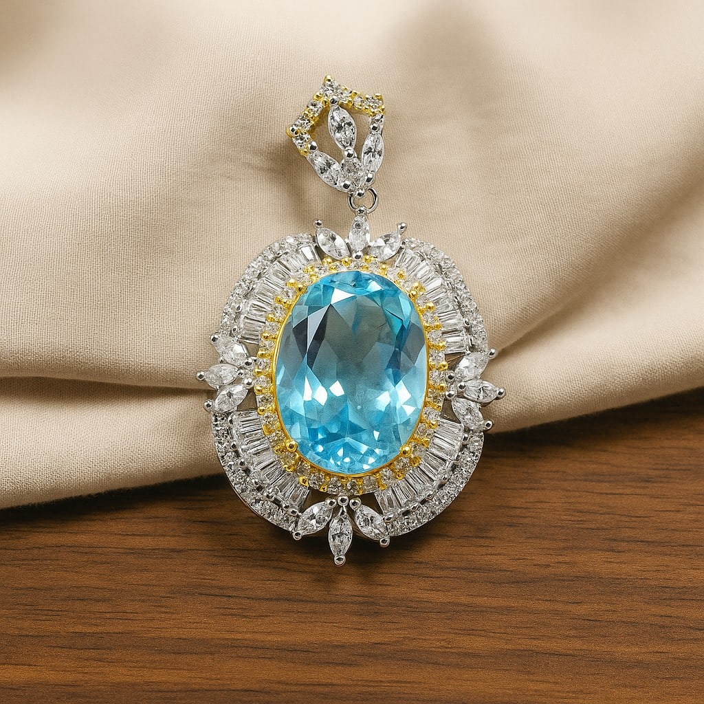 Natural Swiss Blue Topaz Gemstone 92.5 Sterling Silver Pendant: Natural Swiss Blue Topaz Gemstone 92.5 Sterling Silver Pendant Jewelry Type : Pendant Gemstone : Swiss Blue Topaz Gemstone Shape : Oval Gemstone Size : 14x10 MM Metal : Sterling Silver Metal